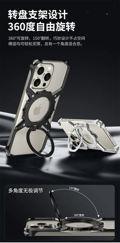 360° Stand X-shaped Mechanical For iPhone 17 14 13 15 16 Pro Max Plus gear Aluminium Magnetic Frameless Noctilucent Phone Cover Ai-TechWorld 