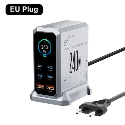 240W GaN Charger 6-IN-1 140W PD3.1 PPS USB Type C Digital Display Fast Charging Station for iPhone 16 15 MacBook Laptops Samsung Ai-TechWorld 