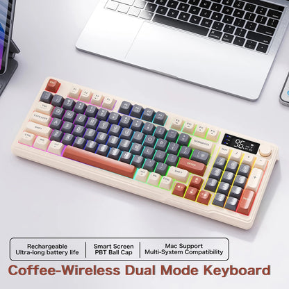 M96 Bluetooth Keyboard Wireless FREEWOLF Screen Gaming Keyboard,Electronic Screen, Multi-Device Connection,Ergonomics Gaming Ai-TechWorld   ai-techworld