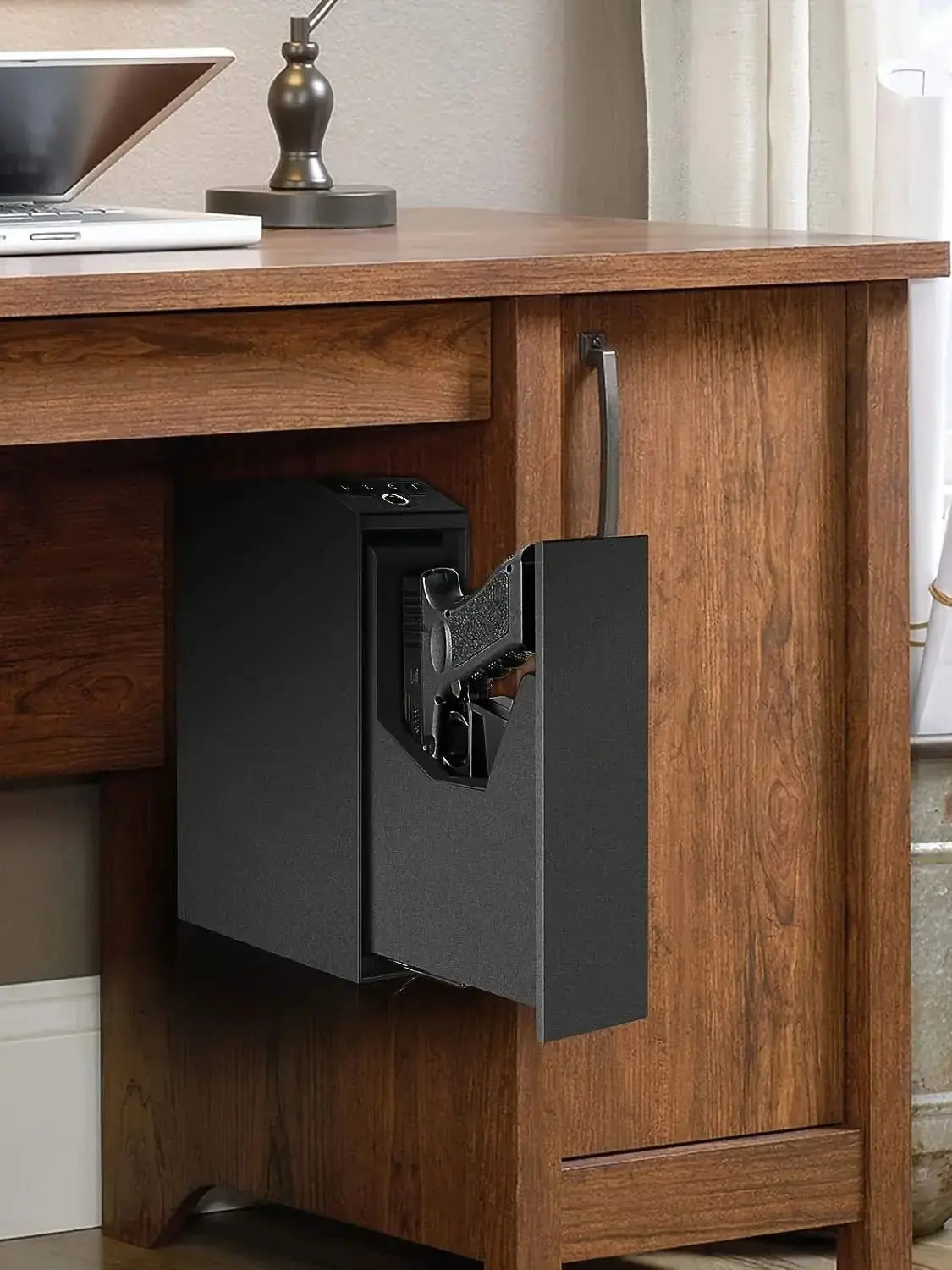 Biometric Slider Handgun Gun Safe for Nightstand, Desk, Bed Side,Truck - Auto Sliding Door Fingerprint Hand Gun Safe for Pistol Ai-TechWorld 