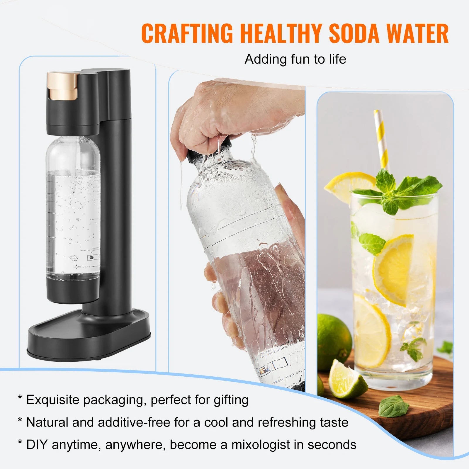SucceBuy Sparkling Water Maker, Soda Maker Machine for Home Carbonating, Seltzer Water Starter Kit with BPA free 1L PET Bottle Ai-TechWorld 
