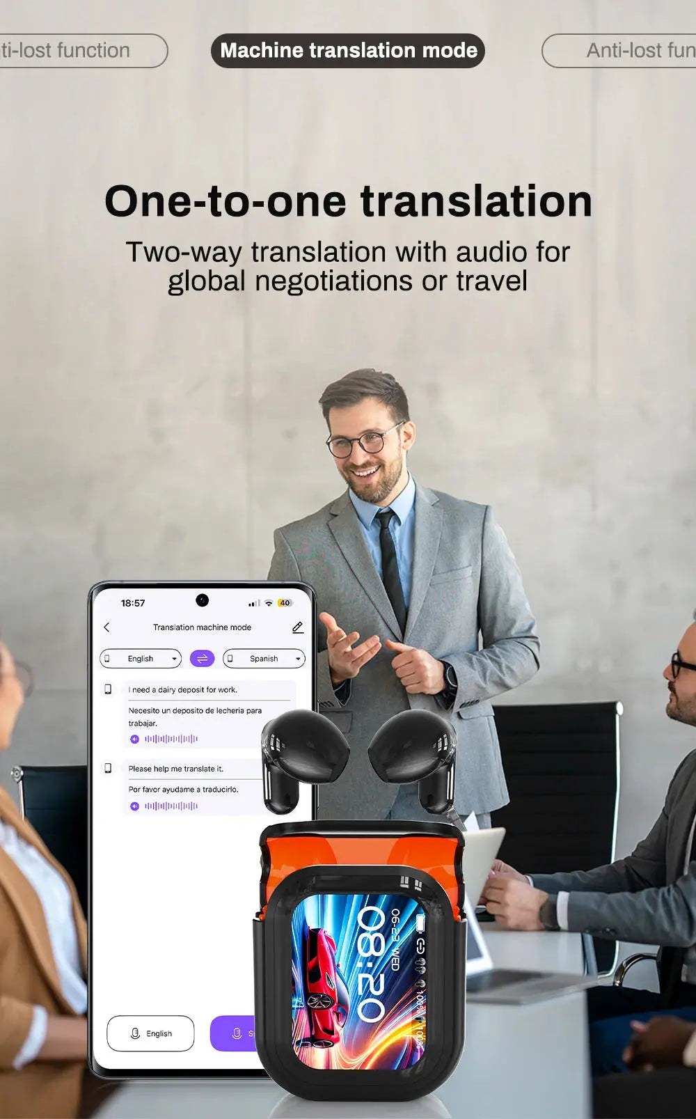 Translator HTC NE20 New Bluetooth 6.0 Wireless Headphones Translation Ai-TechWorld 
