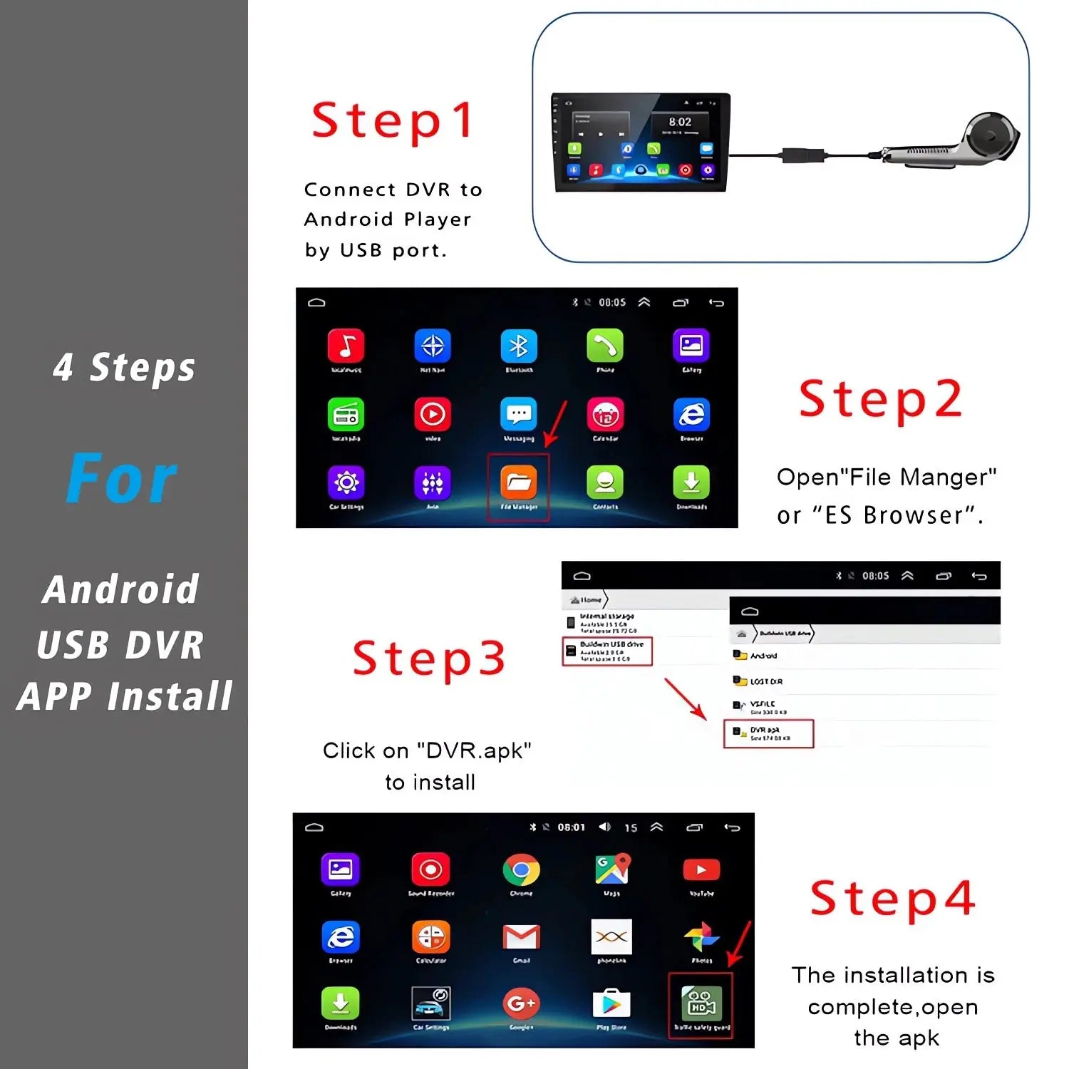 USB Car DVR For Android Media Navigator Dash cam HD Camera Driving Recorder Comes with ADAS Driving Assistance Function Ai-TechWorld 
