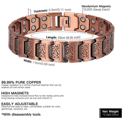 ARADOO Copper Bracelet for Men 100% Pure Copper Magnetic Link Bracelets Jewelry Gift with Adjustable Sizing Tool Ai-TechWorld 