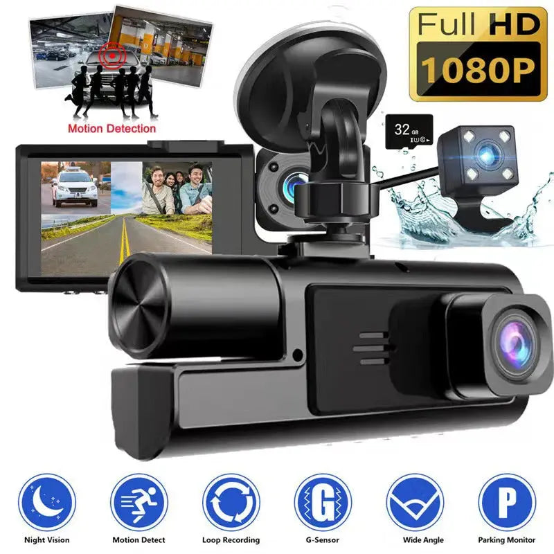 3 Cameras Dash Cam For Cars 1080P Car Camera Video Recorder Front inside Rear View Camera Car DVR Black Box Car Assecories Ai-TechWorld 