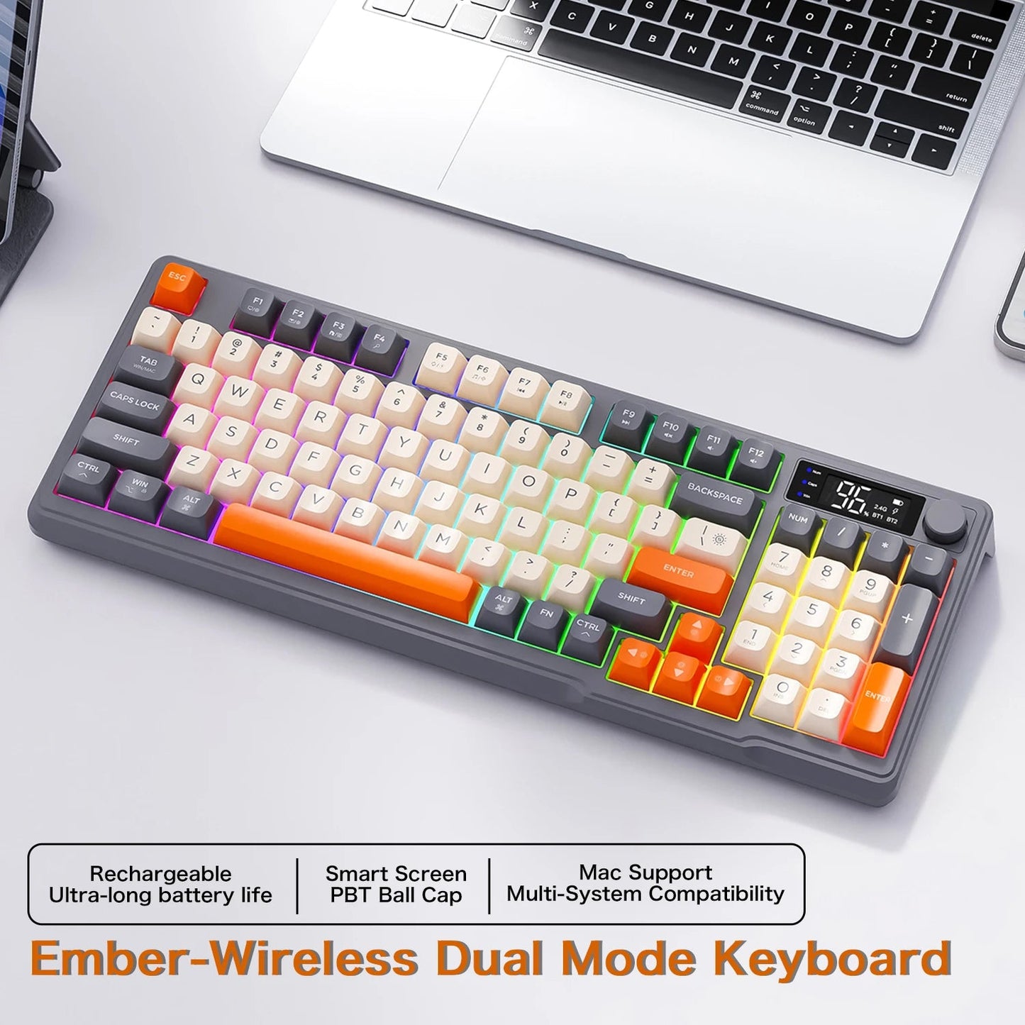 M96 Bluetooth Keyboard Wireless FREEWOLF Screen Gaming Keyboard,Electronic Screen, Multi-Device Connection,Ergonomics Gaming Ai-TechWorld   ai-techworld