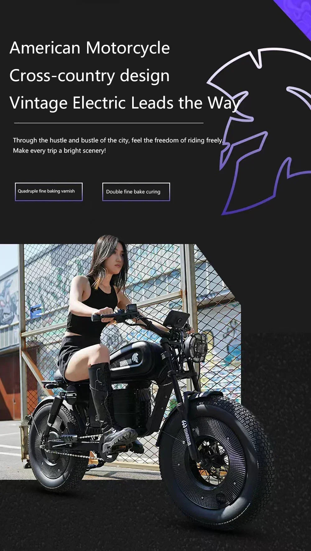 Ebike ZPW Black Warrior 3000W 60V 45AH Camping Motorcycle, Adult Electric Bike 20 Inch Fat Tire Electric Bike Ai-TechWorld 