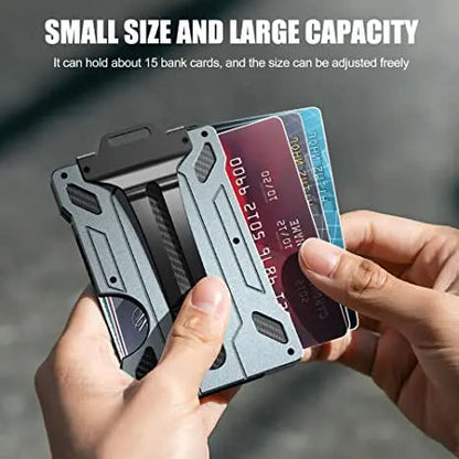 Wallet for Men Slim Aluminum Metal Money Clip with 1 Clear Window ID Badge Holder RFID Blocking Holds Up 15 Cards with Cash Clip Ai-TechWorld 