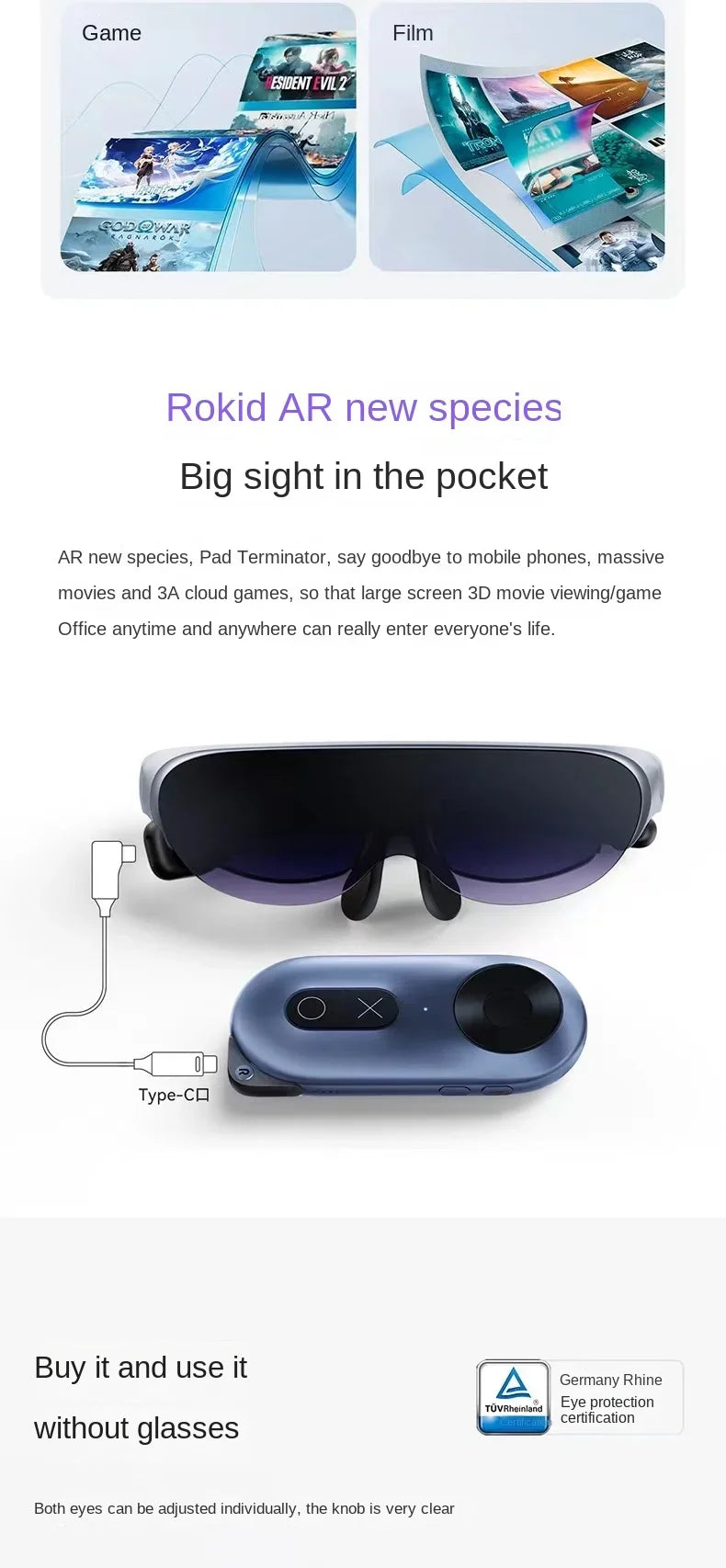 Rokid Air AR Smart Glasses 120" Screen with 1080P OLED Dual Display 43°FoV 55PPD Foldable Home Game Viewing Device Ai-TechWorld 