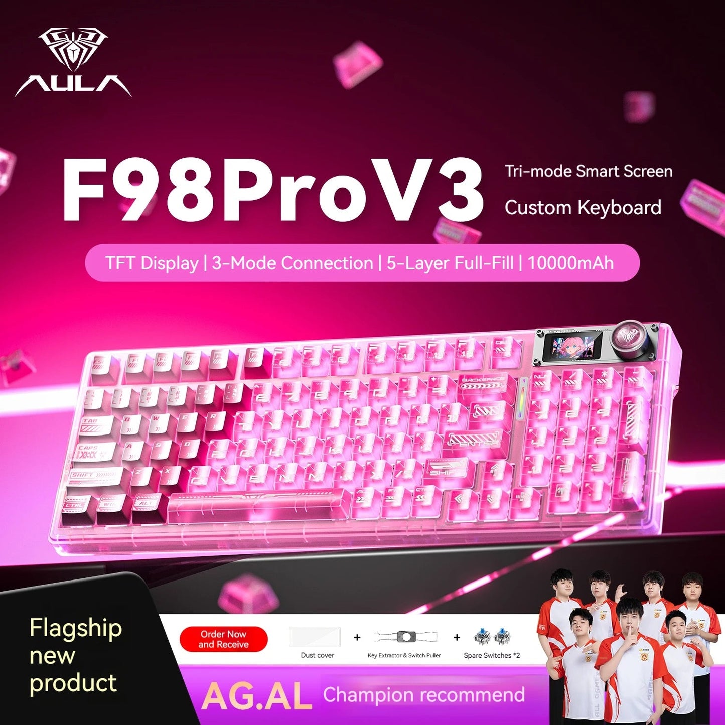 AULA F98 Pro V3 Mechanical Keyboard Custom RGB Backlight Wireless Bluetooth Gaming Keyboard With Screen and Knob Ai-TechWorld   ai-techworld
