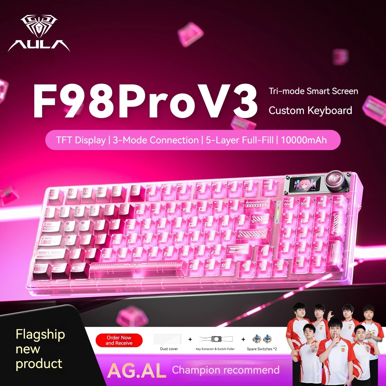 AULA F98 Pro V3 Mechanical Keyboard Custom RGB Backlight Wireless Bluetooth Gaming Keyboard With Screen and Knob Ai-TechWorld   ai-techworld