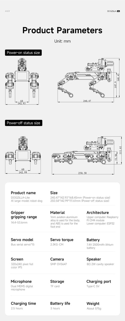 Yahboom DOGZILLA-Lite Quadruped Bionic Robot Dog AI Vision Large Model Intelligent Programming Electronic Kit for Raspberry Pi Ai-TechWorld 