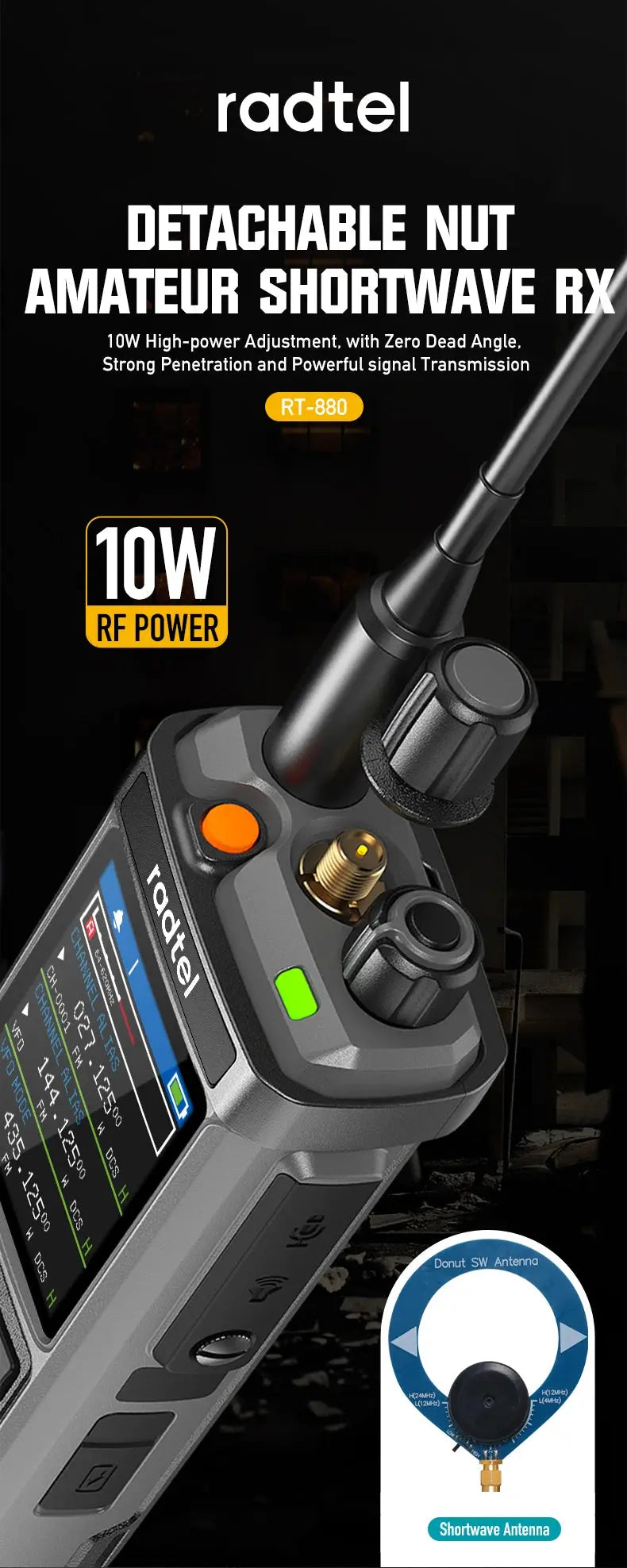 Radtel RT-880G 10w APRS+GPS Ham Radio with Cross Band Repeater Short Wave HF SSB CB  Walkie Talkie  AM USB LSB CW 1024 Channels Ai-TechWorld 