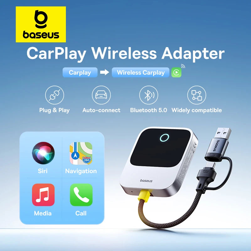 Baseus Wireless CarPlay Wired to Wireless CarPlay Adapter Auto Connect Car Intelligent Systems Plug&Play Bluetooth Smart CarPlay Ai-TechWorld 