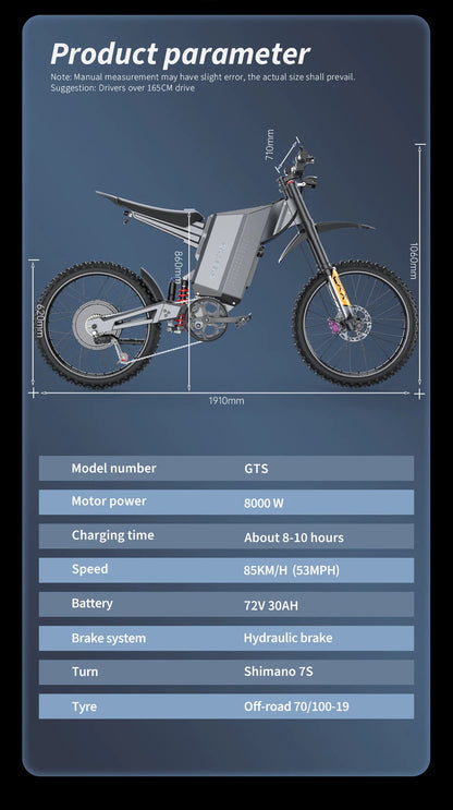 EKXBIKE GTS Electric Motorcycle for Adults 8000W Peak Electric Dirt Bike for Adults with 72V 30AH Battery Ai-TechWorld 