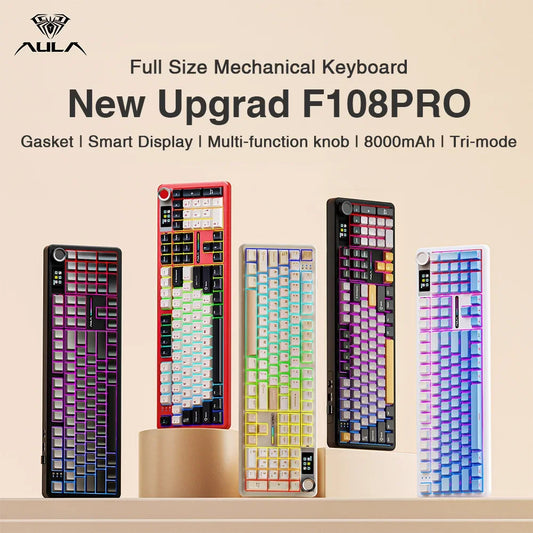 AULA F108pro Wireless Bluetooth Keyboard Macro Gaming keyboard Gasket Hot-swap Full Size Keyboard with TFT Smart Display Ai-TechWorld   ai-techworld