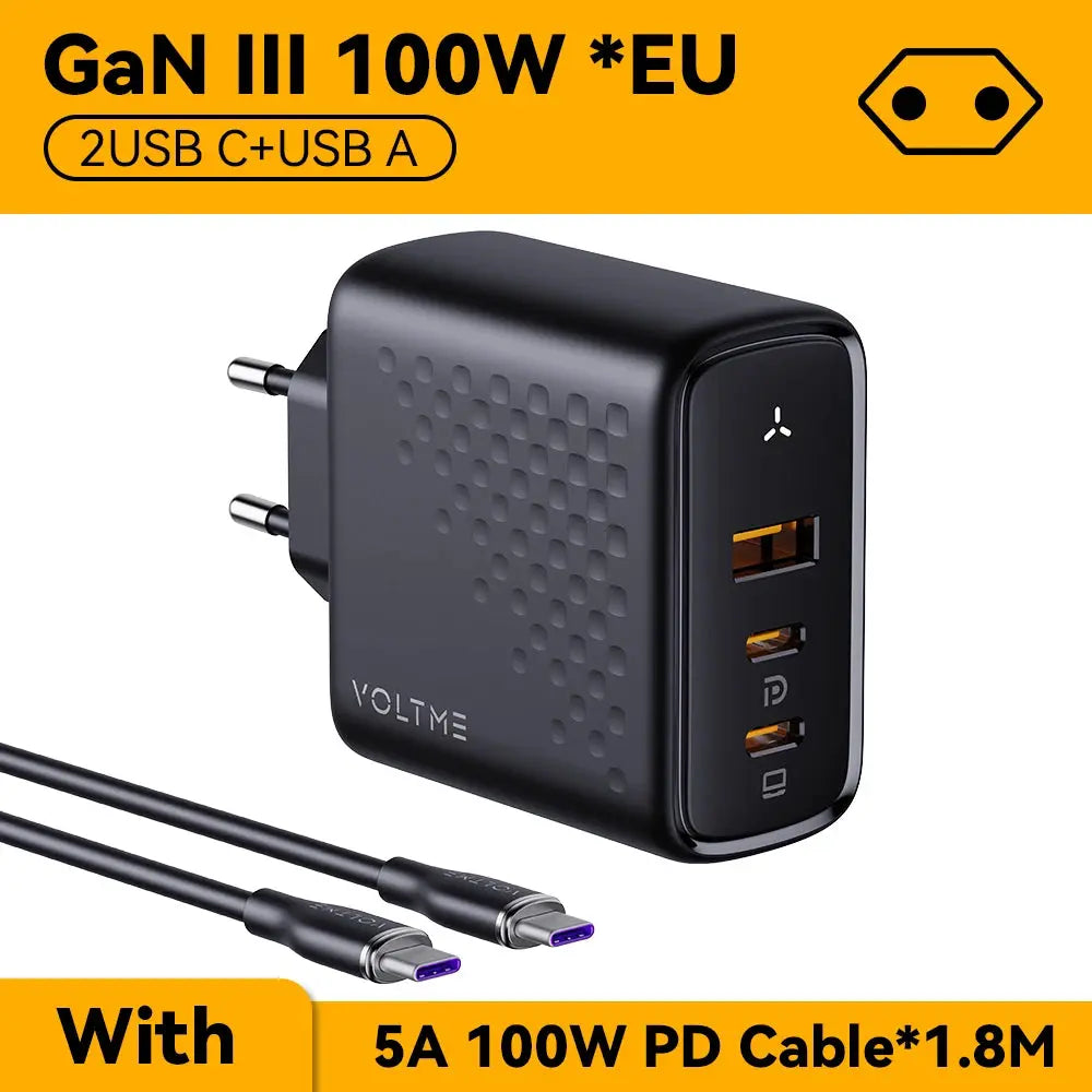 VOLTME 100W GaN Charger For Macbook Tablet USB Type C Charger Fast Charging Charger For iPhone 15 14 13 12 Quick Charge 4.0 3.0 Ai-TechWorld 
