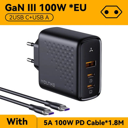 VOLTME 100W GaN Charger For Macbook Tablet USB Type C Charger Fast Charging Charger For iPhone 15 14 13 12 Quick Charge 4.0 3.0 Ai-TechWorld 
