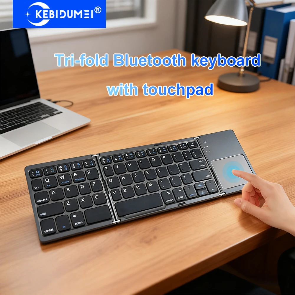 Tri-fold Bluetooth Keyboard with Touchpad Portable Mini Keyboard Rechargeable Keyboard Wireless Keyboard For Windows Android iOS Ai-TechWorld   ai-techworld