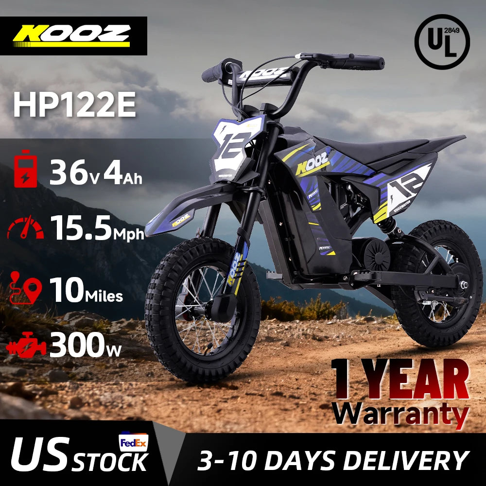 KOOZ HP122E Electric Dirt Bike 300W Motor 36V4AH Lithium Battery Electric Motorcycle Hydraulic Brake 12" Fat Tire Snow E-bike Ai-TechWorld 