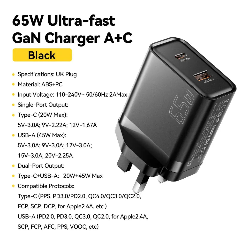 Essager 65W GaN Charger USB PD Type C Fast Charging  Phone Adapter QC3.0 For iPhone 16 Pro Max Samsung Galaxy S23 Xiaomi Huawei Ai-TechWorld 