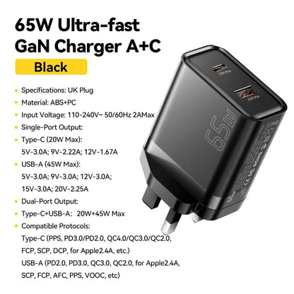 Essager 65W GaN Charger USB PD Type C Fast Charging  Phone Adapter QC3.0 For iPhone 16 Pro Max Samsung Galaxy S23 Xiaomi Huawei Ai-TechWorld 