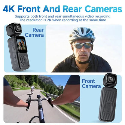 4K Dual lens Pocket Camera WIFI Vlog Camera Outdoor DV 180° Rotatable Anti-shake Bodycam Sports Action Portable Recorder Ai-TechWorld 