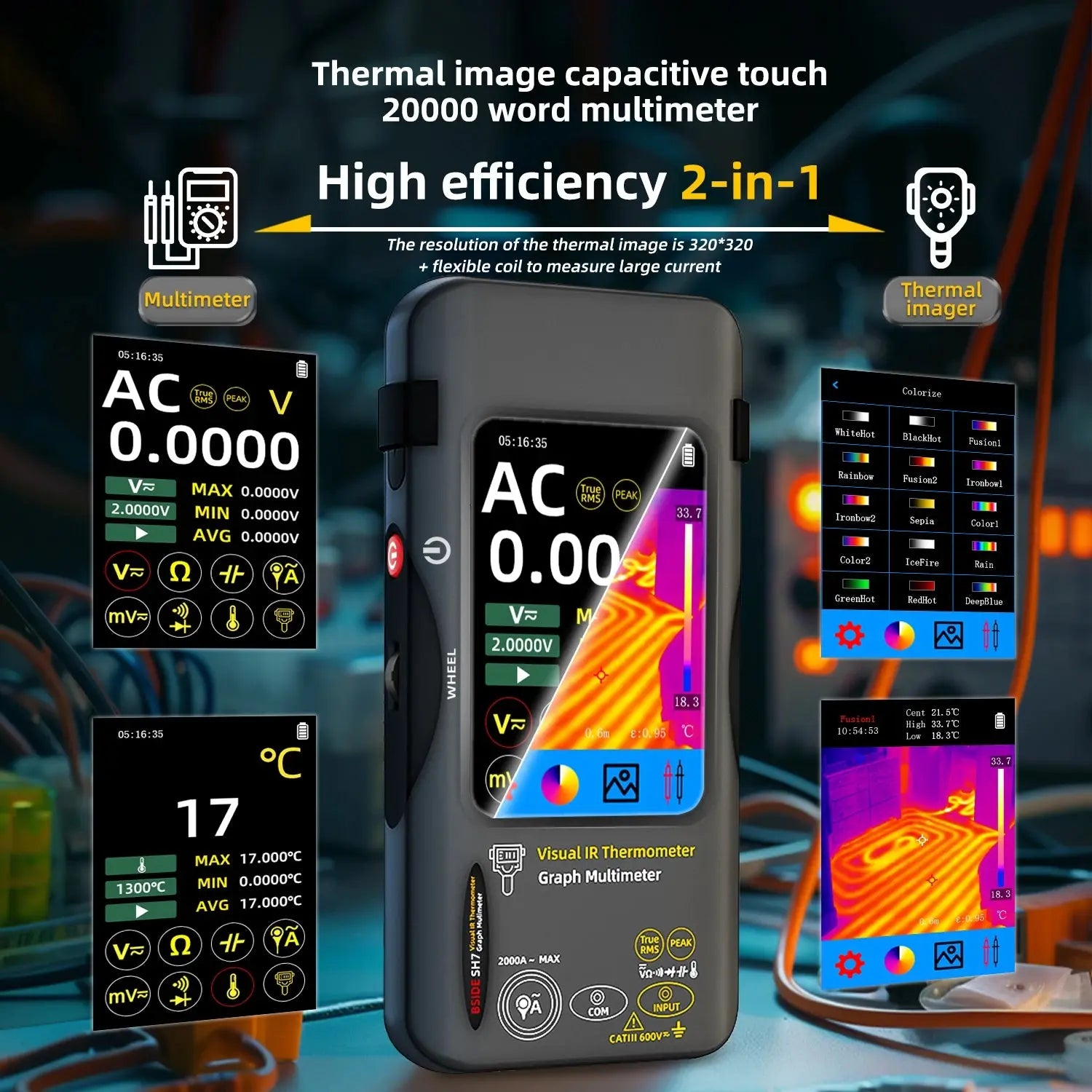 BSIDE SH7 Touch Thermal Imaging Multimeter with IR Camera,320*320 Resolution 20000 counts High Accuracy Voltage Test Pro Ai-TechWorld 