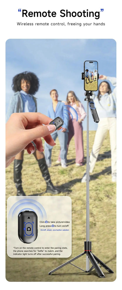 MEUYAG Selfie Stick Tripod with 1708mm Long Monopod Fill Light, Bluetooth Remote, 360° Rotation, 1/4 Interface, for mobile phone Ai-TechWorld 