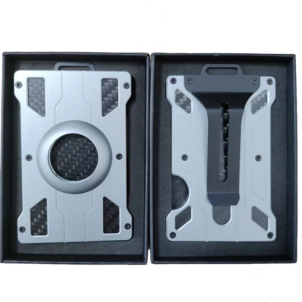 Wallet for Men Slim Aluminum Metal Money Clip with 1 Clear Window ID Badge Holder RFID Blocking Holds Up 15 Cards with Cash Clip Ai-TechWorld 