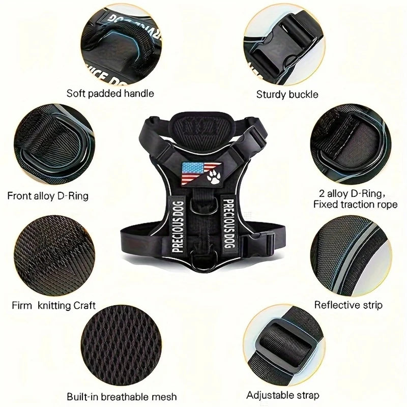 Service Dog Harness, Reflective Dog Vest Harness with 5 PCS Patches, Adjustable Soft Oxford Pet Harness, Inner Layer Mesh, Easy Ai-TechWorld 