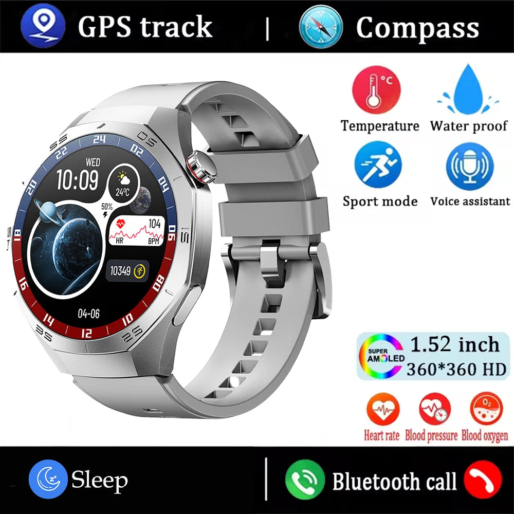 2025New For Android and ios Smart Watch Men AMOLED Screen GPS Motion trajectory Heart Rate Bluetooth Calls SmartWatch Waterproof Ai-TechWorld 