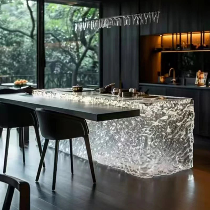 Modern light luxury home villa bar luminous island table custom transparent resin crystal bar glacier art tea table Ai-TechWorld 
