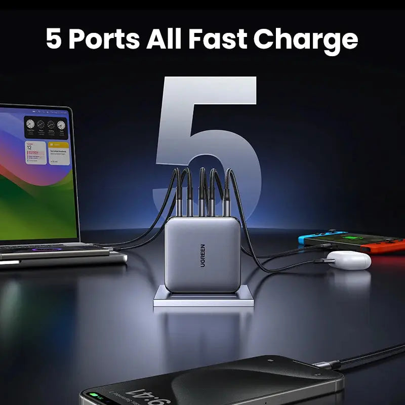 UGREEN 100W GaN Charger 5 Ports USB C Charger QC4.0 3.0 PPS For Macbook Air Laptop Tablet PDFast Charger For iPhone 16 15 14 Pro Ai-TechWorld 