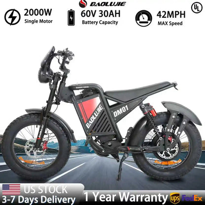 【1 Year Warranty】BAOLUJIE DM01 Electric Bike for Adult 2000W Motor Electric Bike 60V 30AH Moto 42MPH City Commuter Electric Bike Ai-TechWorld 