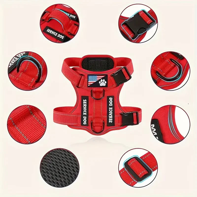 Service Dog Harness & Leash Set with 1pc Folding Bowl Reflective Adjustable Dog Vest Harness Soft Oxford Pet Harness For Small M Ai-TechWorld 