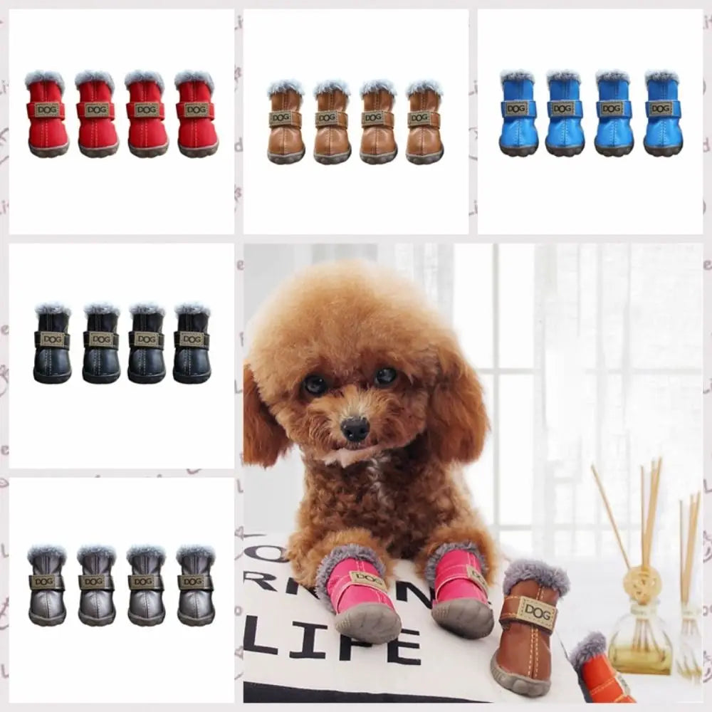 Dog Rainshoes Warm Pet Snow Boots Waterproof Soft Winter Pet Dog Shoes Plush/PU Non Slip for 4Pcs/Set Chihuahua Ai-TechWorld 