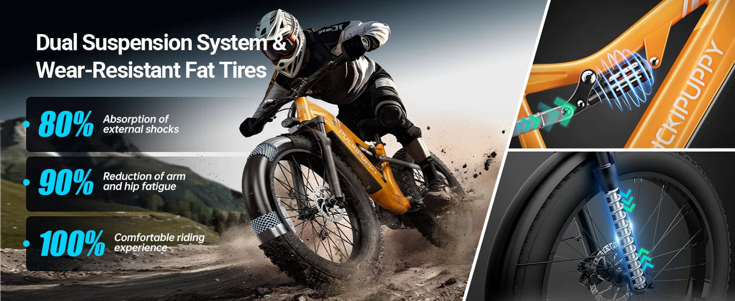 PUCKIPUPPY Labrador pro Electric Bike 1350W Peak 48V 20AH Battery Ebike 26" Fat Tire Electric Mountain Bike 2-Year Warranty Ai-TechWorld 