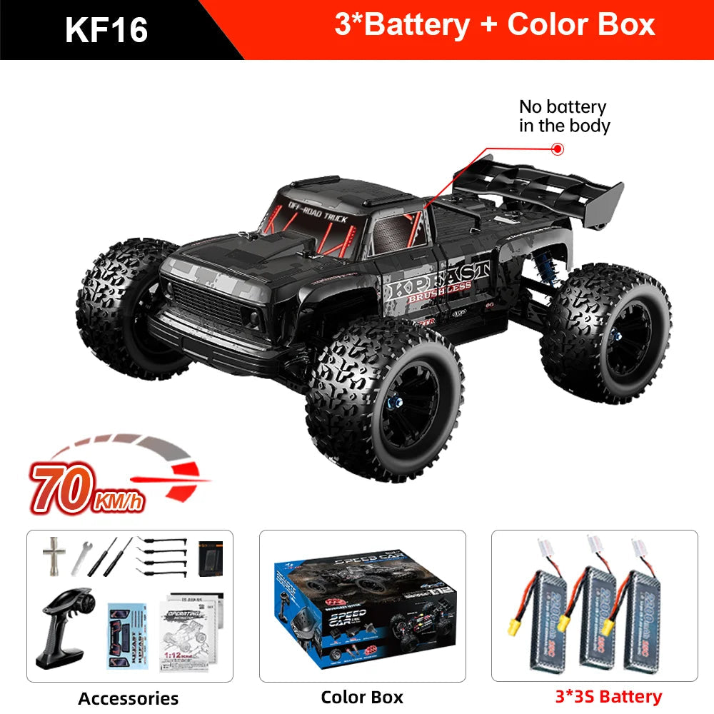 KF16 1:12 High Speed Drift Racing 70KM/H Brushless Motor 4WD 3S 3200mah RC Off Road Car Monster Trucks Toys for For Kids Gifts Ai-TechWorld 