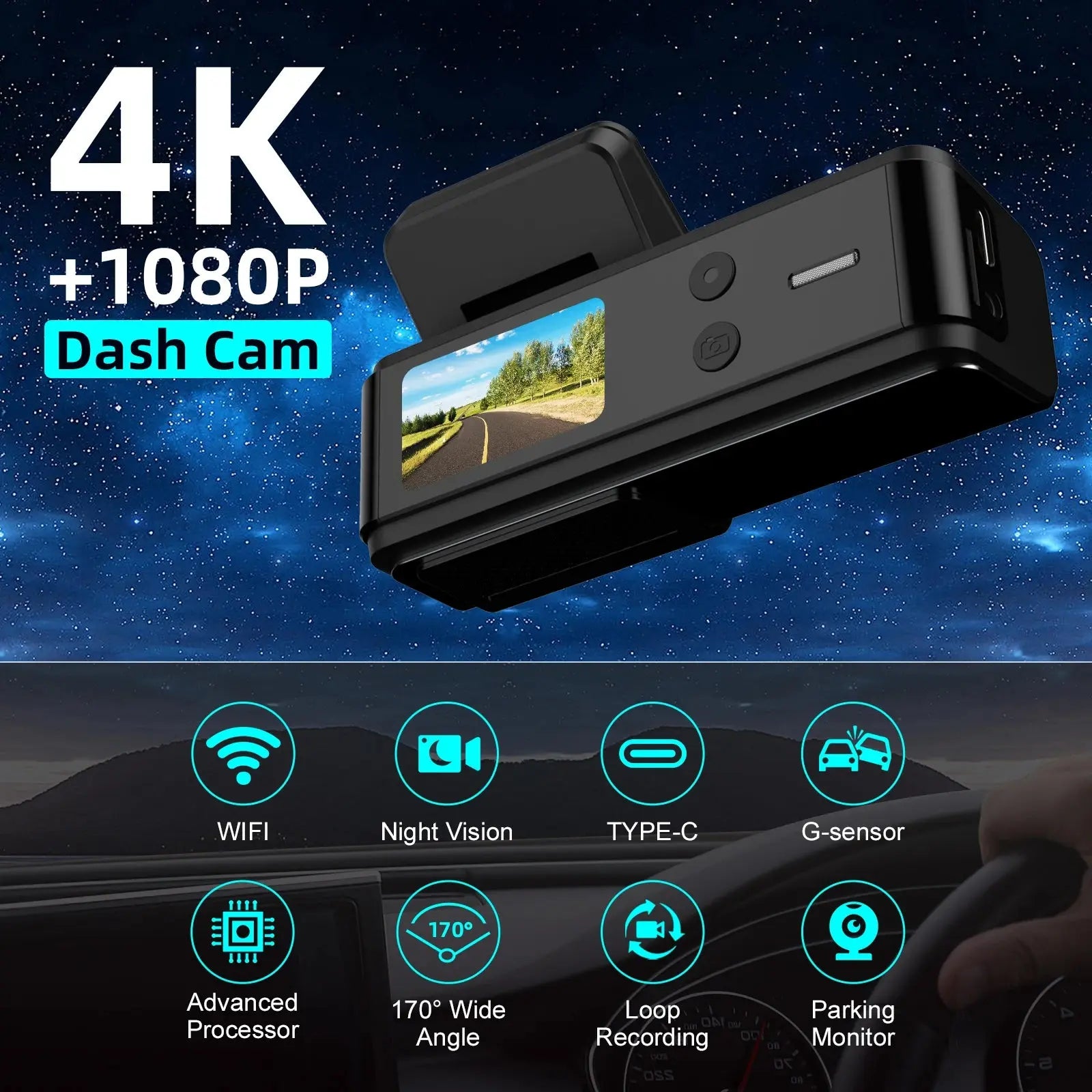QOZ 4K UHD Dash Cam WIFI GPS Car DVR Front and Rear Dual Lens Auto Car Drive Recorder Night Vision G-Sensor 24H Parking Monitor Ai-TechWorld 