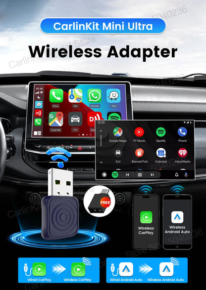 CarlinKit 5.0 Mini Ultra Wireless Adapter Wireless CarPlay Android Auto For OEM Car Plug and Play WiFi Bluetooth Auto Connection Ai-TechWorld 