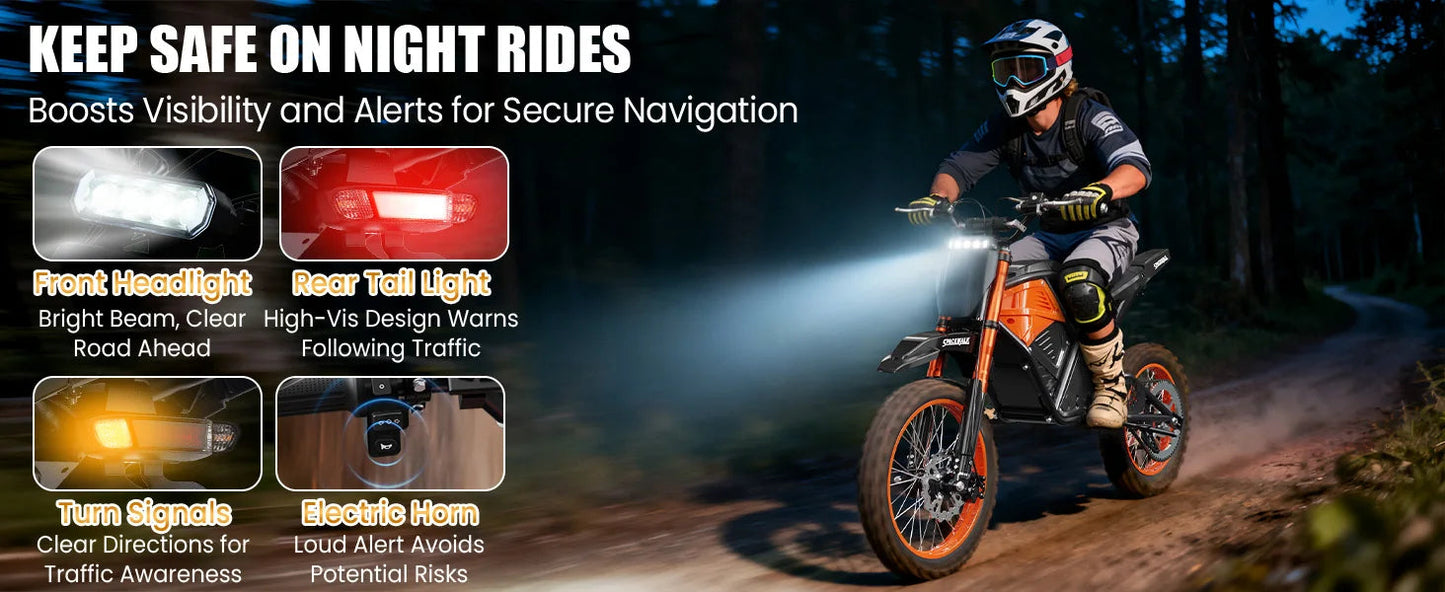 Electric Dirt Bike for Adults, 48V 3000W Peak Power Electric Motorcycle with 14"/12" Fat Tire, 37.5MPH Mountain Off-Road Ebike Ai-TechWorld 