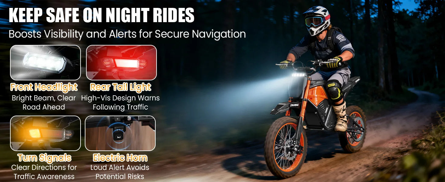 Electric Dirt Bike for Adults, 48V 3000W Peak Power Electric Motorcycle with 14"/12" Fat Tire, 37.5MPH Mountain Off-Road Ebike Ai-TechWorld 