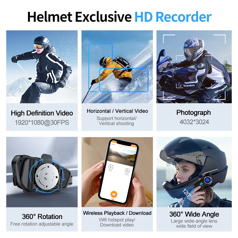 Q28 Motorcycle Helmet Headset Bluetooth Hands Free Call Waterproof Heaphone Wireless 1080P Video Dashcam TF Card as gift Ai-TechWorld 
