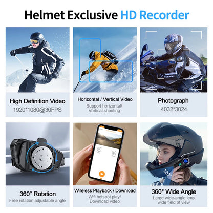 Q28 Motorcycle Helmet Headset Bluetooth Hands Free Call Waterproof Heaphone Wireless 1080P Video Dashcam TF Card as gift Ai-TechWorld 