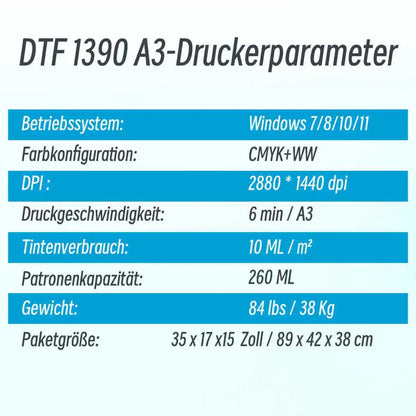 A3 1390 DTF printer set, equipped with oven thermal transfer printer, etc., supports sheet or roll PET film Dr Ai-TechWorld 