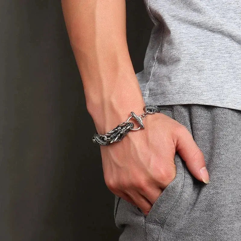 Retro Domineering Lion Head Animal Bracelet for Men Stainless Steel Braided Chain Wristband Bracelet Hip Hop Jewelry Ai-TechWorld 