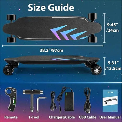 Caroma 38" Electric Skateboard with Remote Control, 1200W Brushless Motor, 28 MPH Top Speed, 300 lbs Max Load, Safety Glow Paper Ai-TechWorld 