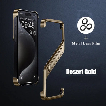 S-Shaped Metal Geometric Rimless Phone Case For iPhone 14 15 16 Pro Max 16ProMax Aluminum Alloy Hidden Stand Bracket Cover Funda Ai-TechWorld 