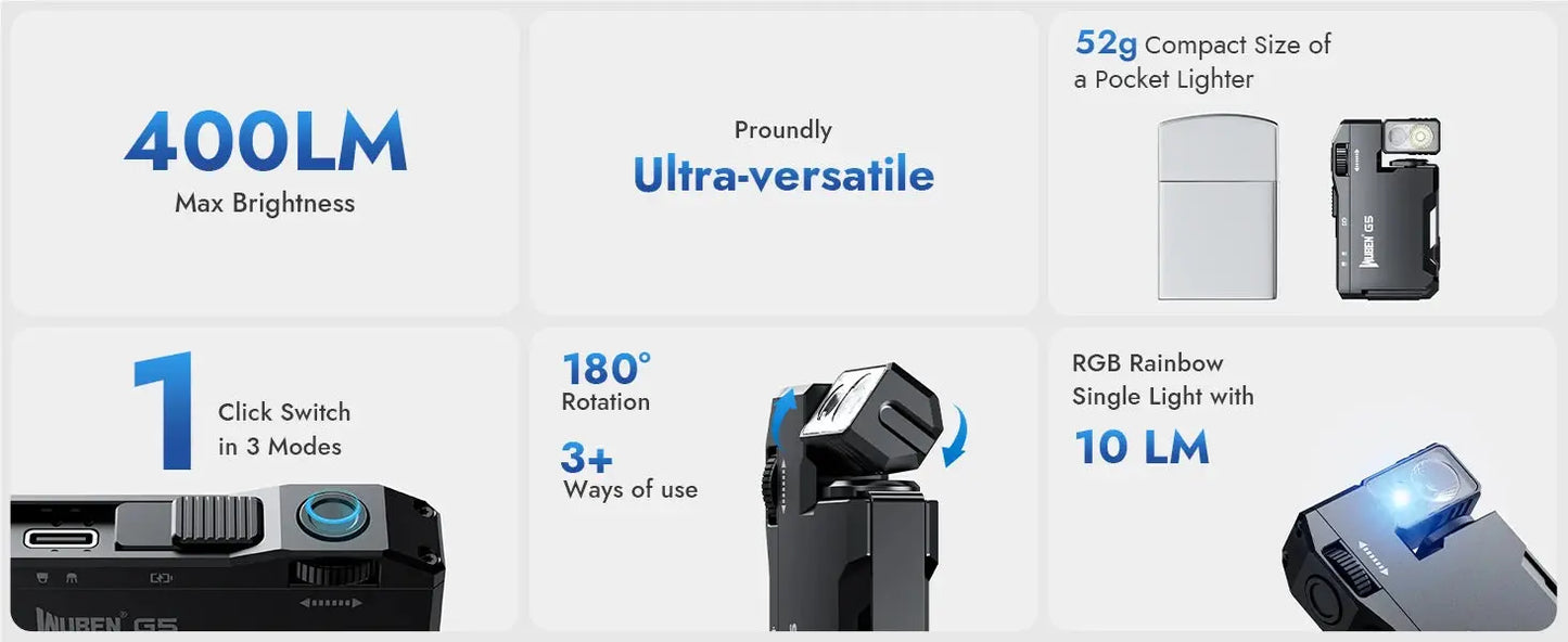WUBEN G5 Rechargeable EDC Flashlight, 400 Lumens Dual Light Sources Mini Flashlight with RGB Light, Portable Pocket Flashlights Ai-TechWorld 